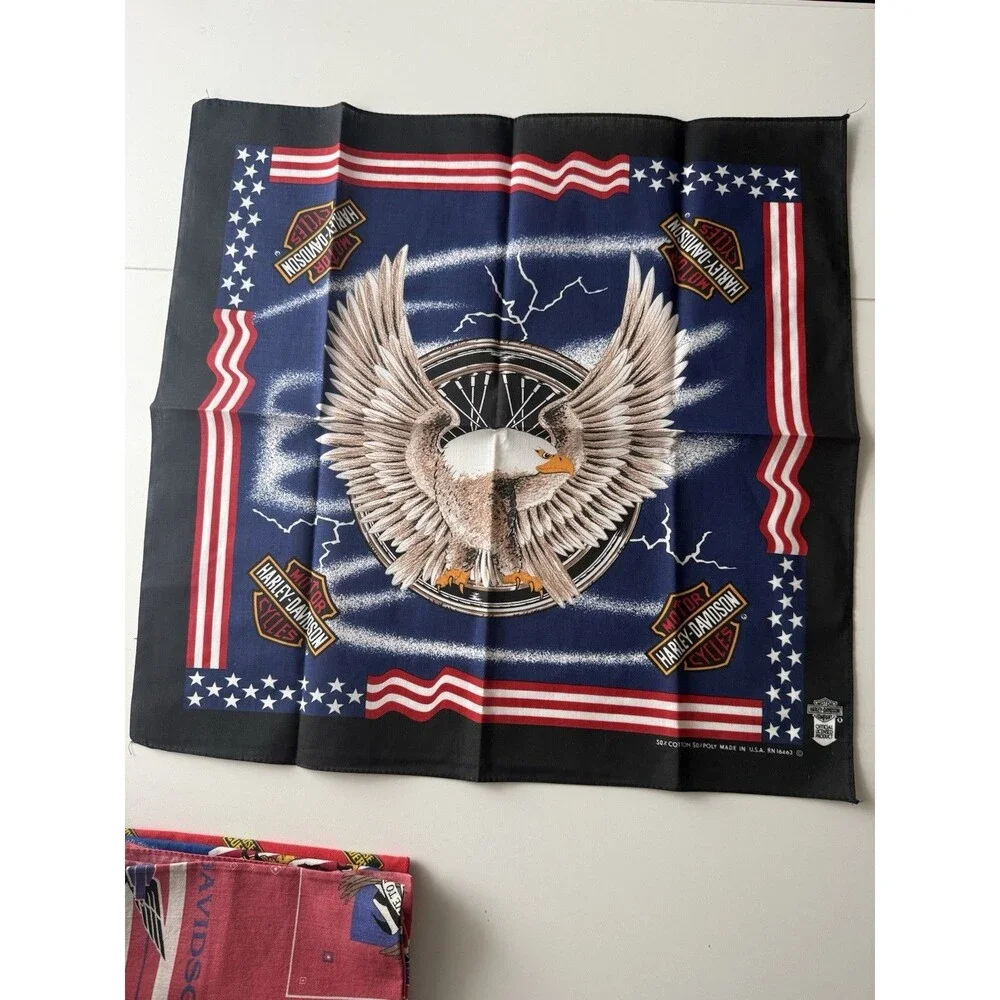 Vtg Harley Davidson Bandana Eagle Headband Handkerchief USA Flag Banner Lot